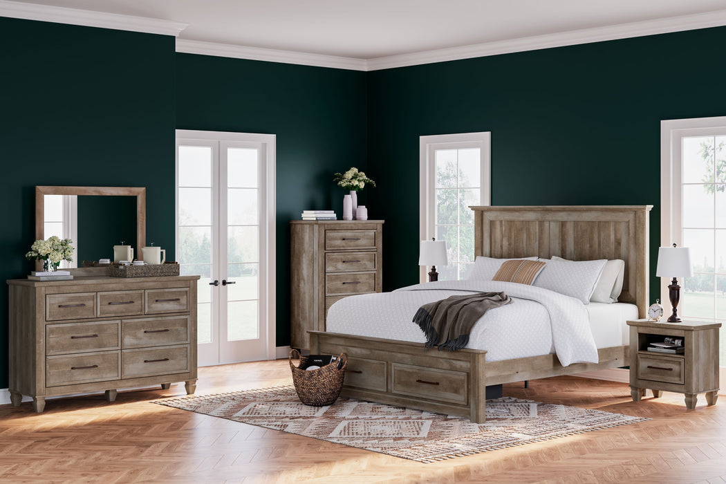Yarbeck - Sand - 6 Pc. - Dresser, Mirror, Chest, King Panel Bed With Storage