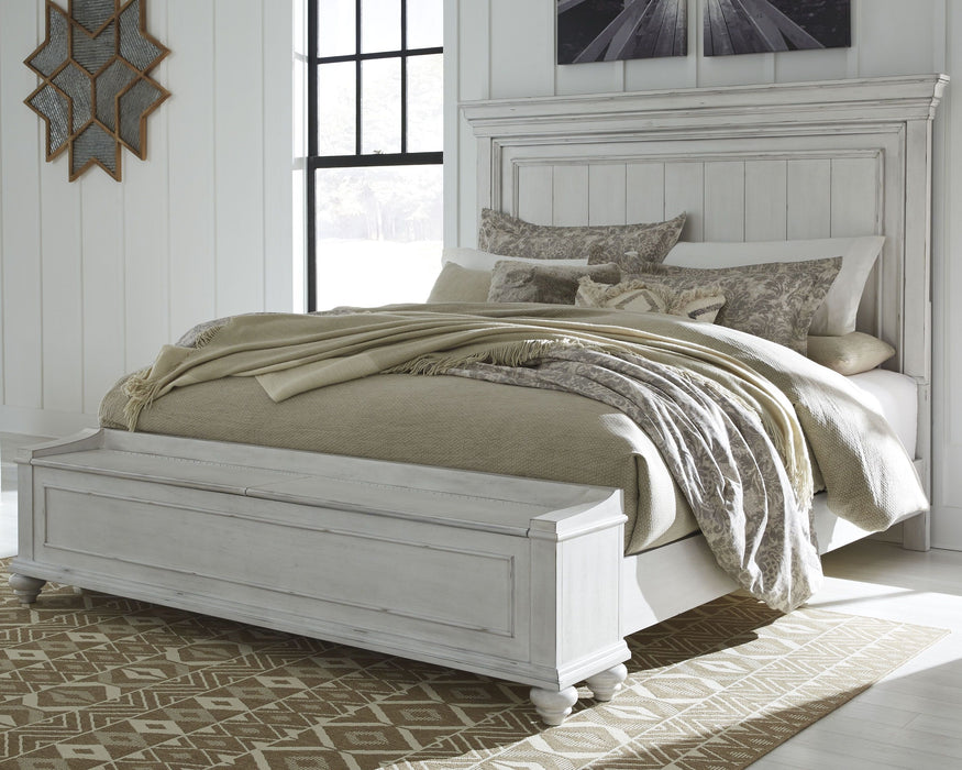 Kanwyn - California King Panel Bed with Storage Bench - Whitewash