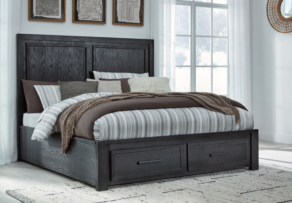 Foyland - King Panel Storage Bed - Black / Brown