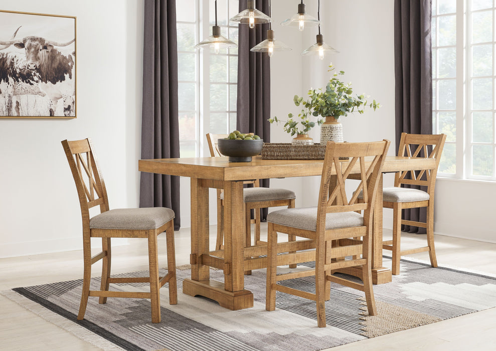 Havonplane - 5 Pc. - Counter Extension Table, 4 Upholstered Barstools - Brown