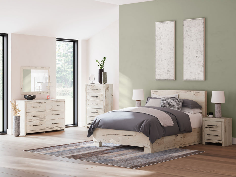 Lawroy - 9 Pc. - Dresser, Mirror, Queen Panel Bed With Under Bed Storage, 2 Nightstands - Light Natural