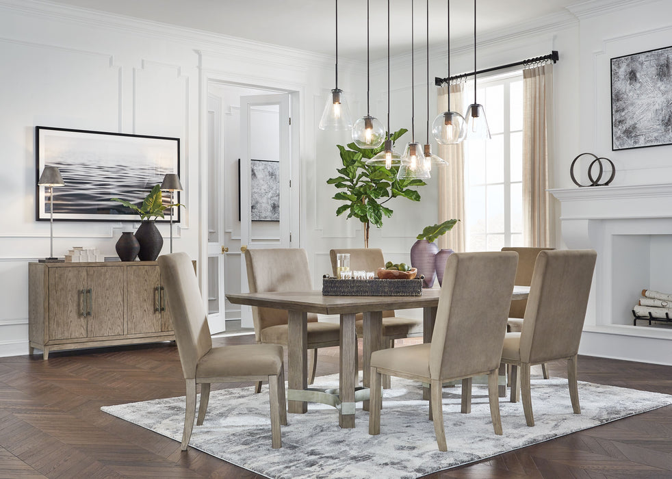 Chrestner - 8 Pc. - Rectangular Dining Room Table, 6 Side Chairs, Server - Brown / Beige
