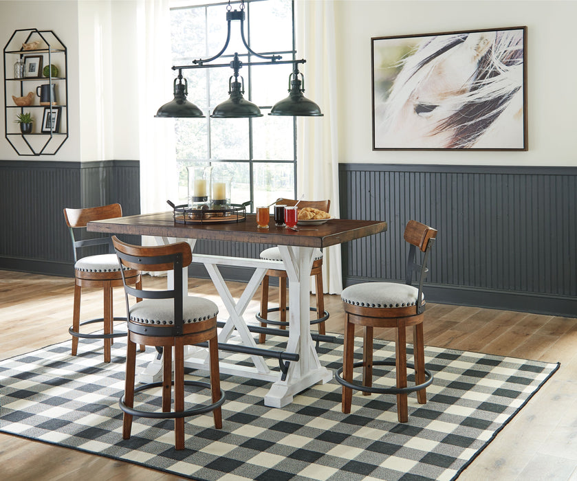 Valebeck - White - 5 Pc. - Counter Table, 4 Upholstered Barstools
