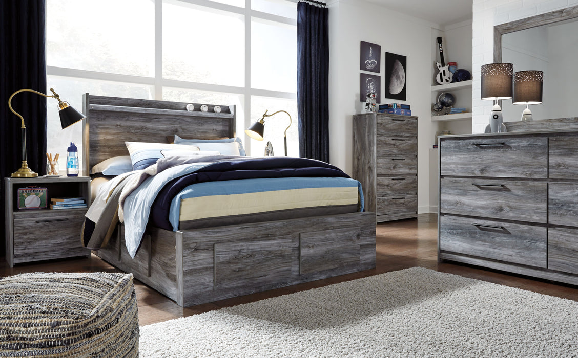 Baystorm - Full Panel Bed With 4 Storage Drawers - 10 Pc. - Dresser, Mirror, Chest, Full Bed, 2 Nightstands - Gray